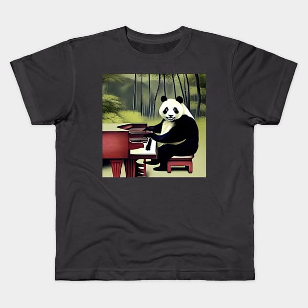 A Panda Bear In It’s Natural Habitat Playing The Piano. Kids T-Shirt by Musical Art By Andrew